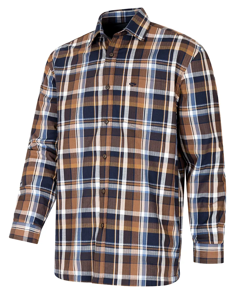 Hoggs Of Fife Arran Microfleece Lined Cotton Shirt - Navy/Brown